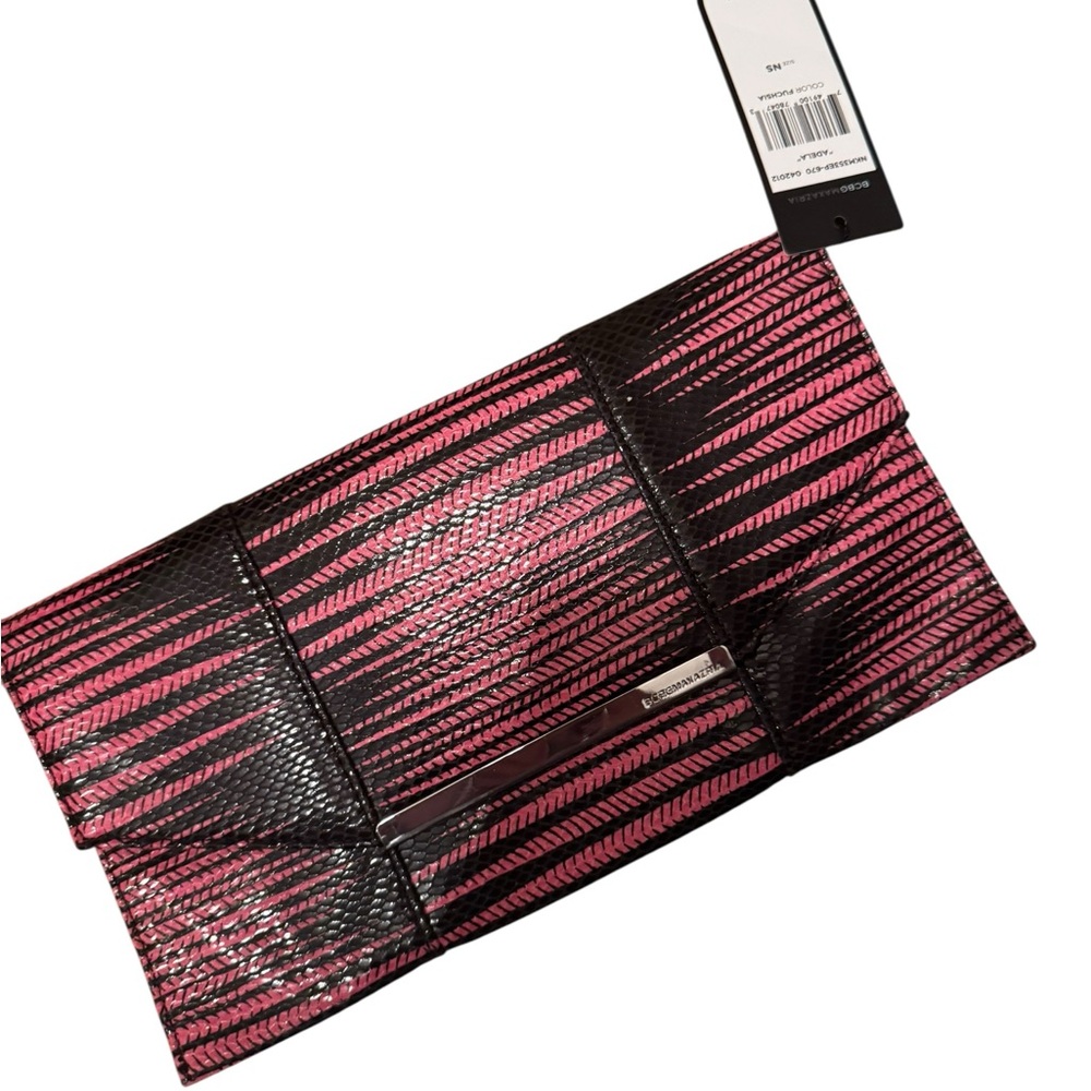 BCBGMaxAzria Adela fuchsia and black snake print clutch bag